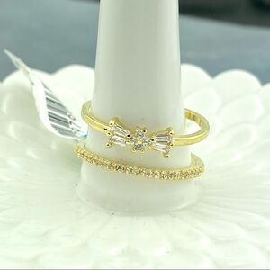 NWT Boutique Double Decker Bow Tie Clear Rhinestone Fashion Ring 10